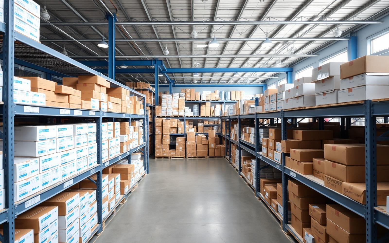 Warehouse stocked with plumbing and sanitary hardware inventory